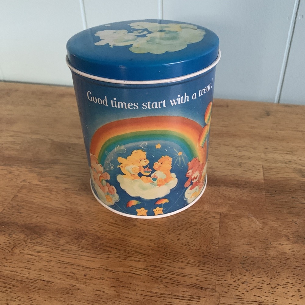 Vintage Care Bears Tin Can Goodtimes Start With Treats ! 5" Cheinco USA